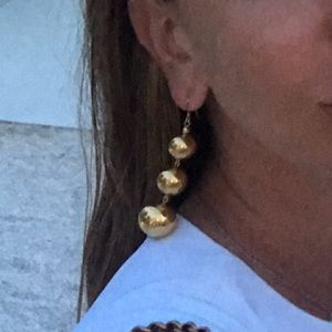 Gold three ball drop earrings